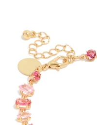Gold Large Pink Multi-Cut Cubic Zirconia Tennis Bracelet