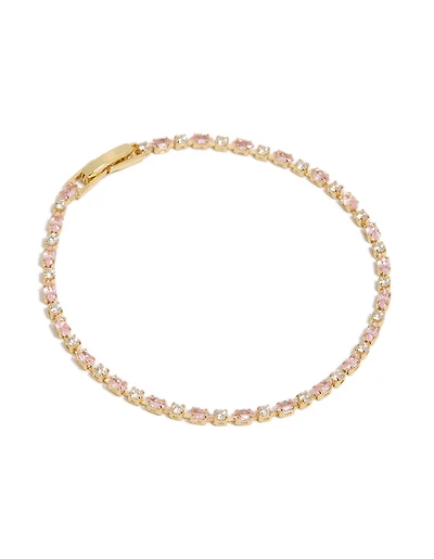 Gold Plated Pink & Clear Cubic Zirconia Mixed Cut Tennis Bracelet