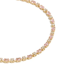 Gold Plated Pink & Clear Cubic Zirconia Mixed Cut Tennis Bracelet