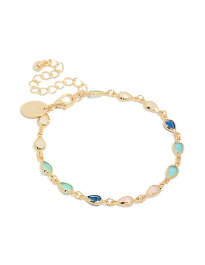Bracelet plaqué or avec zirconiums cubiques roses et bleus