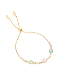 Gold Blue Pink & Green Cubic Zirconia Bezel Toggle Bracelet