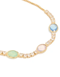 Gold Blue Pink & Green Cubic Zirconia Bezel Toggle Bracelet