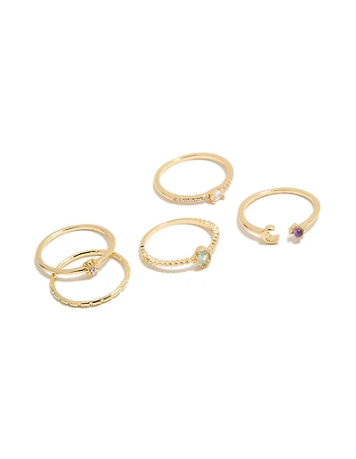 Bagues célestes plaquées or et zircon cubique (lot de 5)