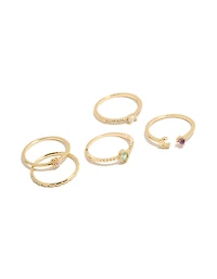 Bagues célestes plaquées or et zircon cubique (lot de 5)