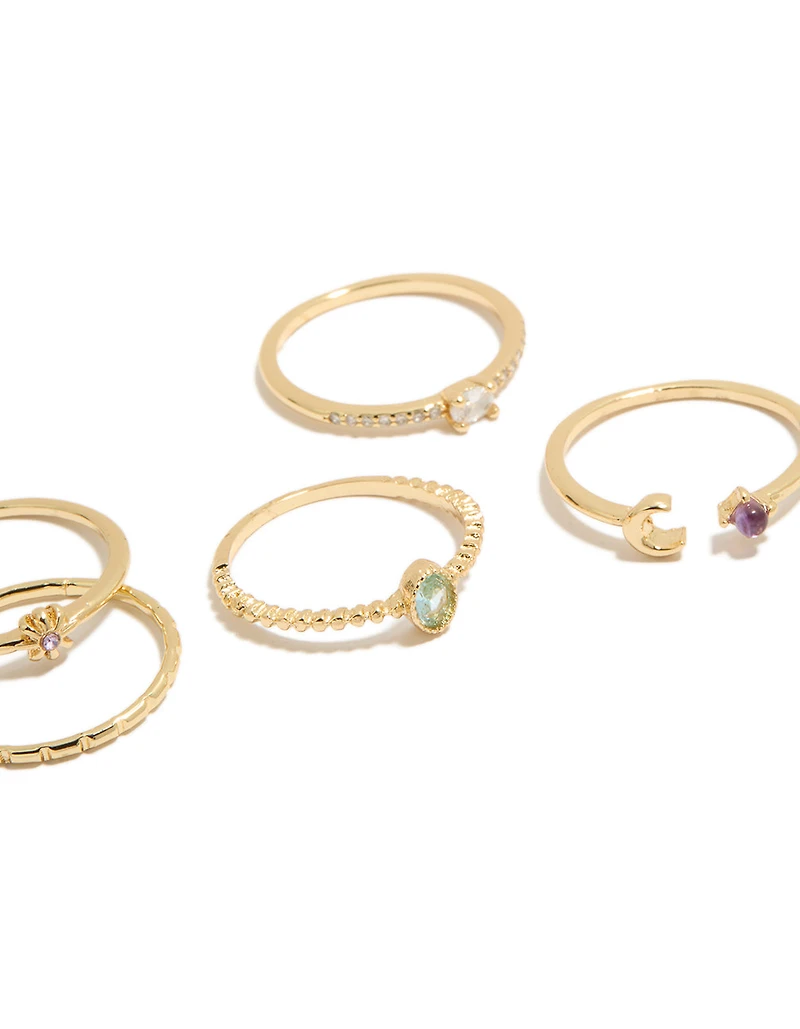 Gold Plated Cubic Zirconia Celestial Rings 5-Pack