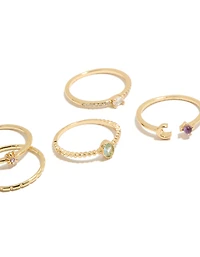Gold Plated Cubic Zirconia Celestial Rings 5-Pack