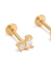 Gold Plated Surgical Steel Oval & Circle Cubic Cluster Zirconia Flat Back Studs
