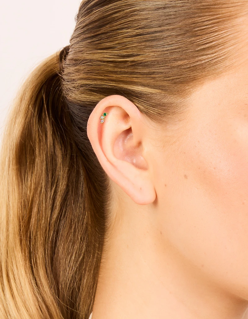 Boucle d'oreille plate unique en acier chirurgical plaqué or avec zircone cubique rose et verte