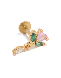 Gold Plated Surgical Steel Pink Cubic Zirconia Rose Drop Single Flat Back Stud