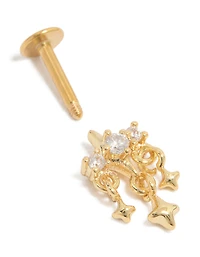 Gold Plated Surgical Steel Cubic Zirconia Drop Star Single  Flat Back Stud