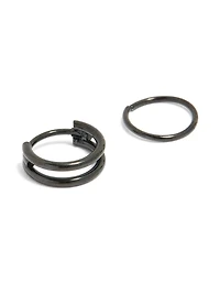 Black Coated Surgical Steel Double Hinged & Plain Nose Rings Pack