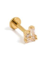 Gold Plated Titanium Cubic Zirconia Rectangle Cluster Single Flat Back Stud