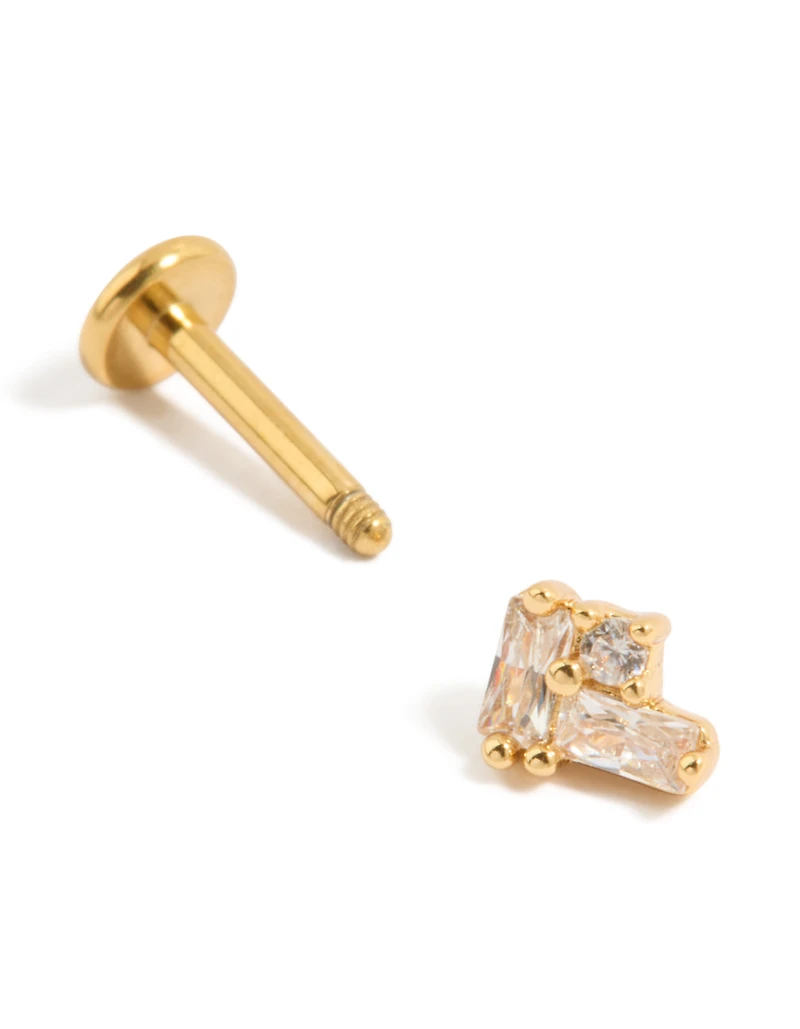 Gold Plated Titanium Cubic Zirconia Rectangle Cluster Single Flat Back Stud
