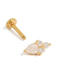 Gold Plated Titanium Cubic Zirconia Pear Cluster Single Flat Back Stud