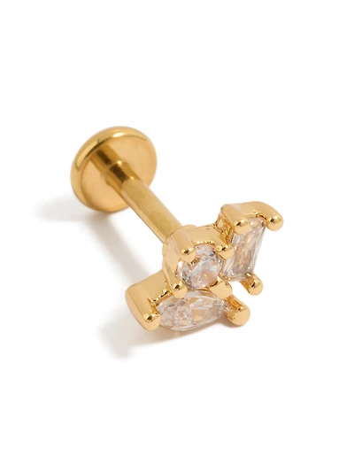 Gold Plated Titanium Cubic Zirconia Multi Shaped Single Flat Back Stud