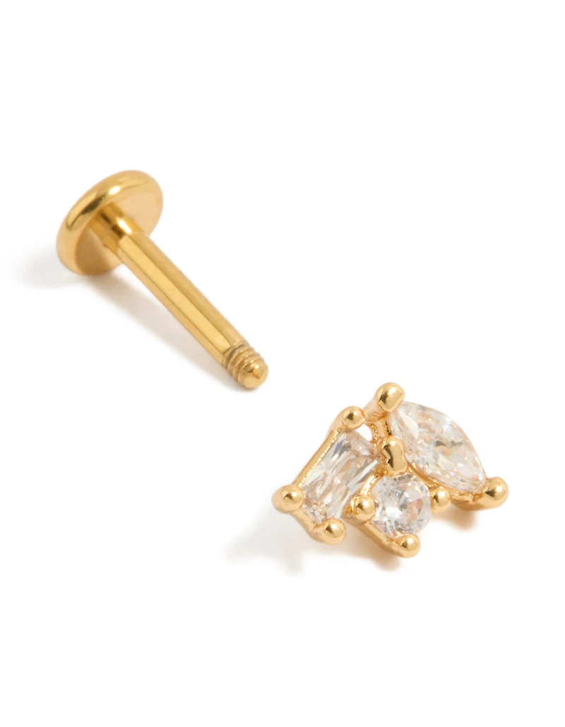 Boucle d'oreille plate unique en titane plaqué or et zircon cubique de formes variées