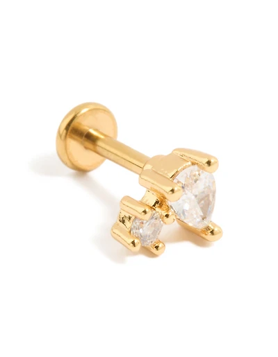 Gold Plated Titanium Cubic Zirconia Pear Cluster Single Flat Back Stud