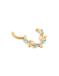 Gold Plated Titanium Blue Cubic Zirconia Vine Clicker Ring