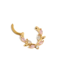 Gold Plated Titanium Pink Cubic Zirconia Vine Clicker Ring