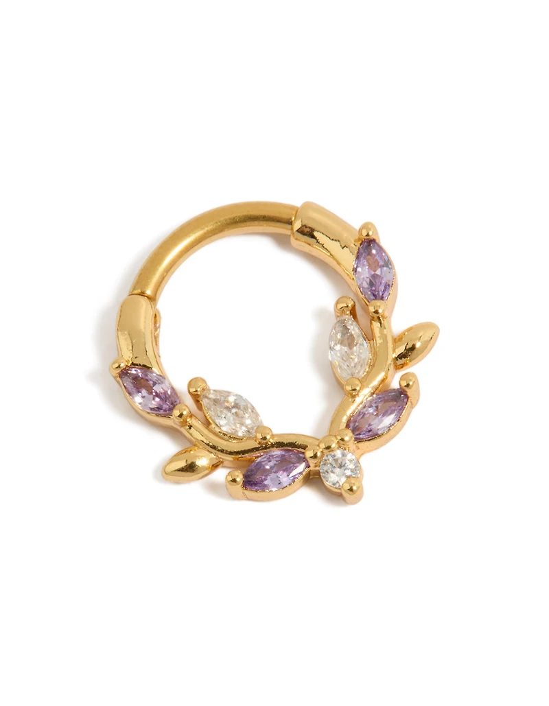 Gold Plated Titanium Purple Cubic Zirconia Vine Clicker Ring