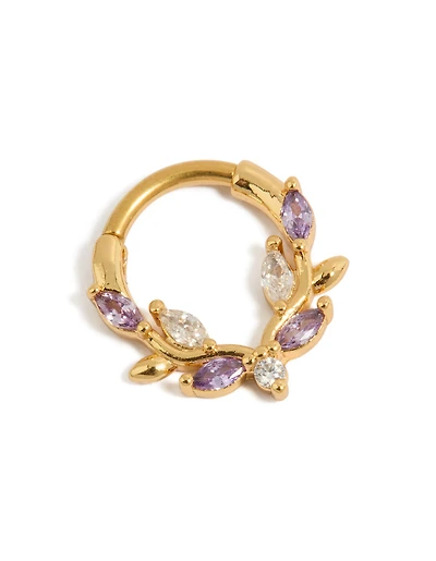 Gold Plated Titanium Purple Cubic Zirconia Vine Clicker Ring