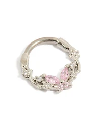 Titanium Pink Cubic Zirconia Butterfly Clicker Ring