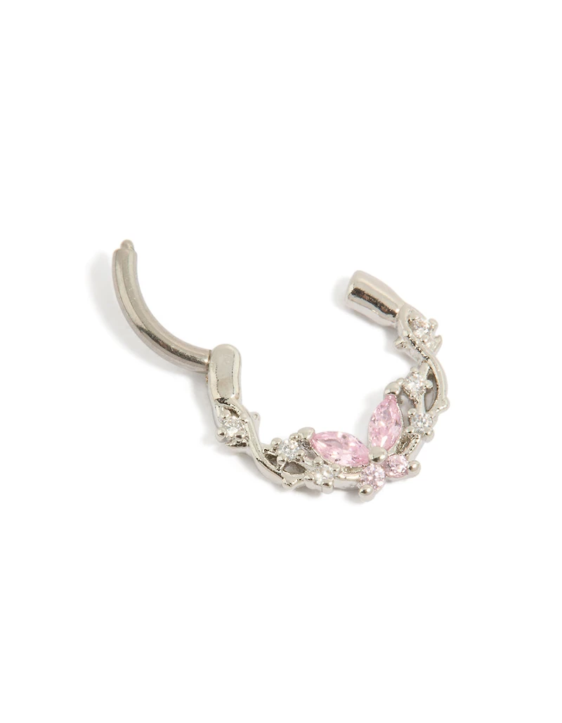 Titanium Pink Cubic Zirconia Butterfly Clicker Ring
