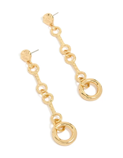 Gold Plated Molten Chain Long Drop Earrings