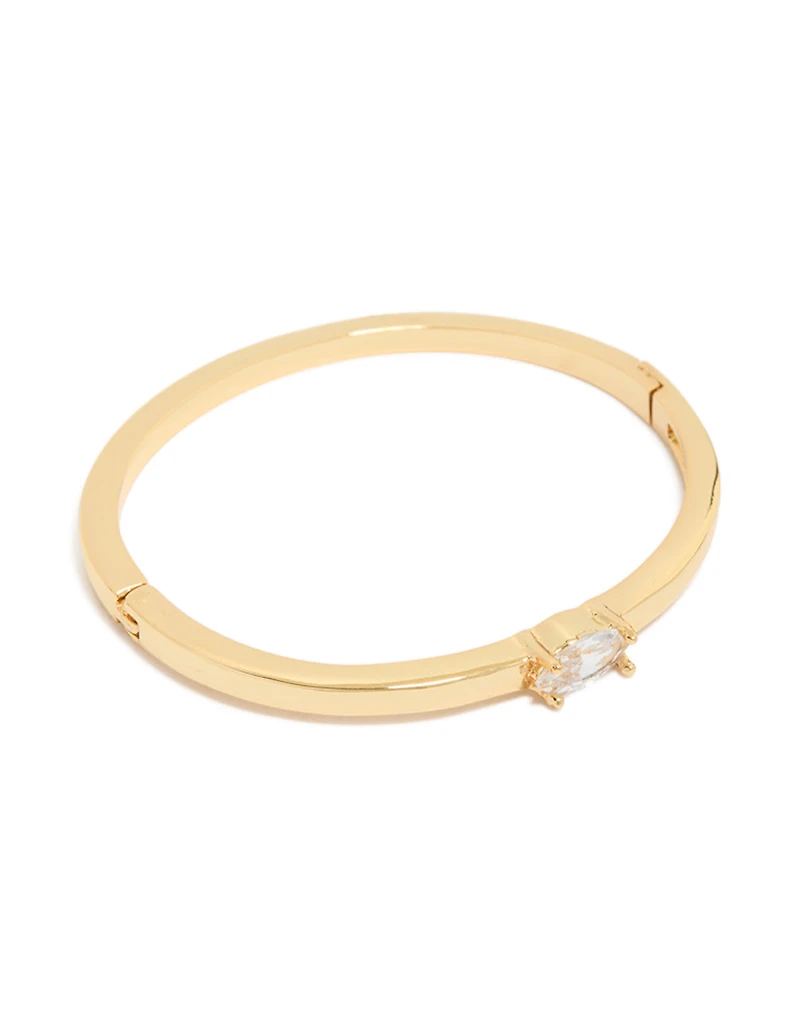 Gold Plated Cubic Zirconia Inlay Hinged Bangle