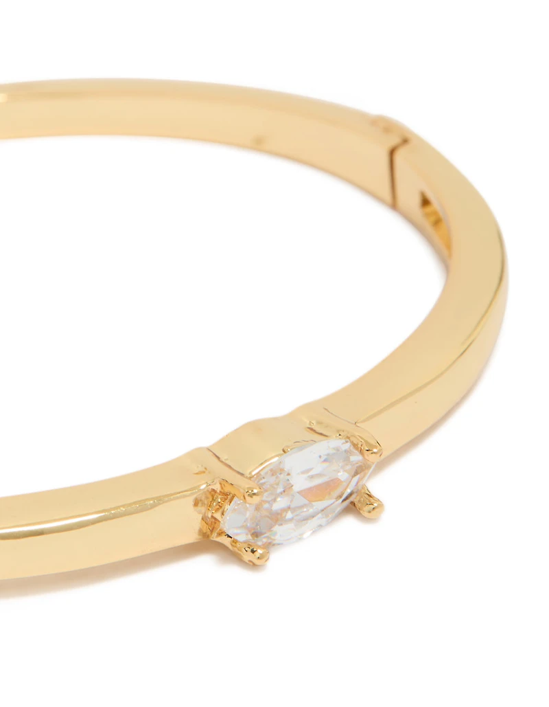 Gold Plated Cubic Zirconia Inlay Hinged Bangle