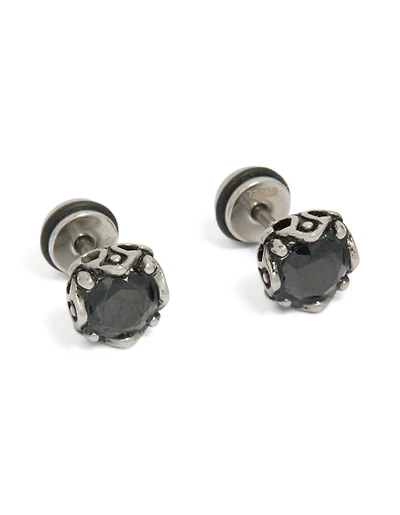 Mens Waterproof Stainless Steel Black Cubic Zirconia Flat Back Studs