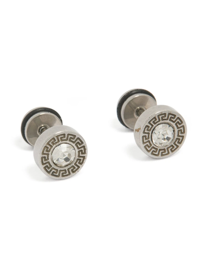 Mens Waterproof Stainless Steel Round Cubic Zirconia Flat Back Studs