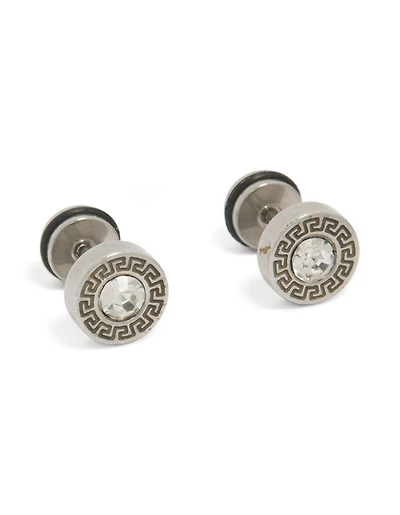 Mens Waterproof Stainless Steel Round Cubic Zirconia Flat Back Studs