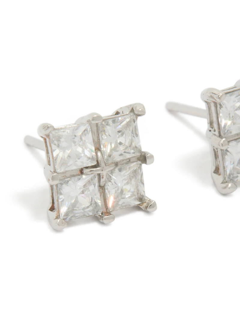 Mens Waterproof Stainless Steel Multi Square Cubic Zirconia Stud Earrings