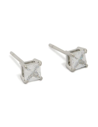 Boucles d'oreilles puces carrées miniatures en acier inoxydable étanche pour hommes avec zircon cubique