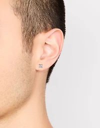 Mens Waterproof Stainless Steel Mini Square Cubic Zirconia Stud Earrings