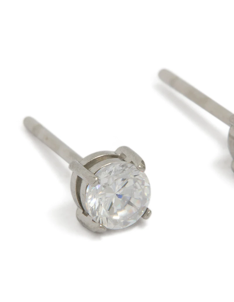 Mens Waterproof Stainless Steel Mini Round Cubic Zirconia Stud Earrings