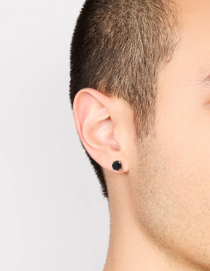 Mens Waterproof Stainless Steel Black Cubic Zirconia Round Stud Earrings