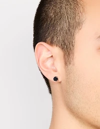 Mens Waterproof Stainless Steel Black Cubic Zirconia Round Stud Earrings