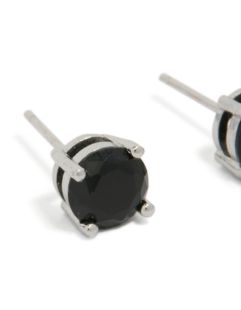 Mens Waterproof Stainless Steel Black Cubic Zirconia Round Stud Earrings