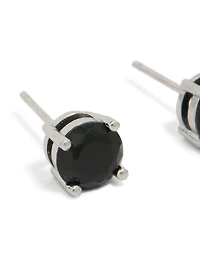 Mens Waterproof Stainless Steel Black Cubic Zirconia Round Stud Earrings