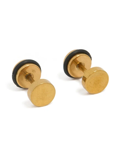 Mens Waterproof Gold Plated Stainless Steel Round Flat Back Studs