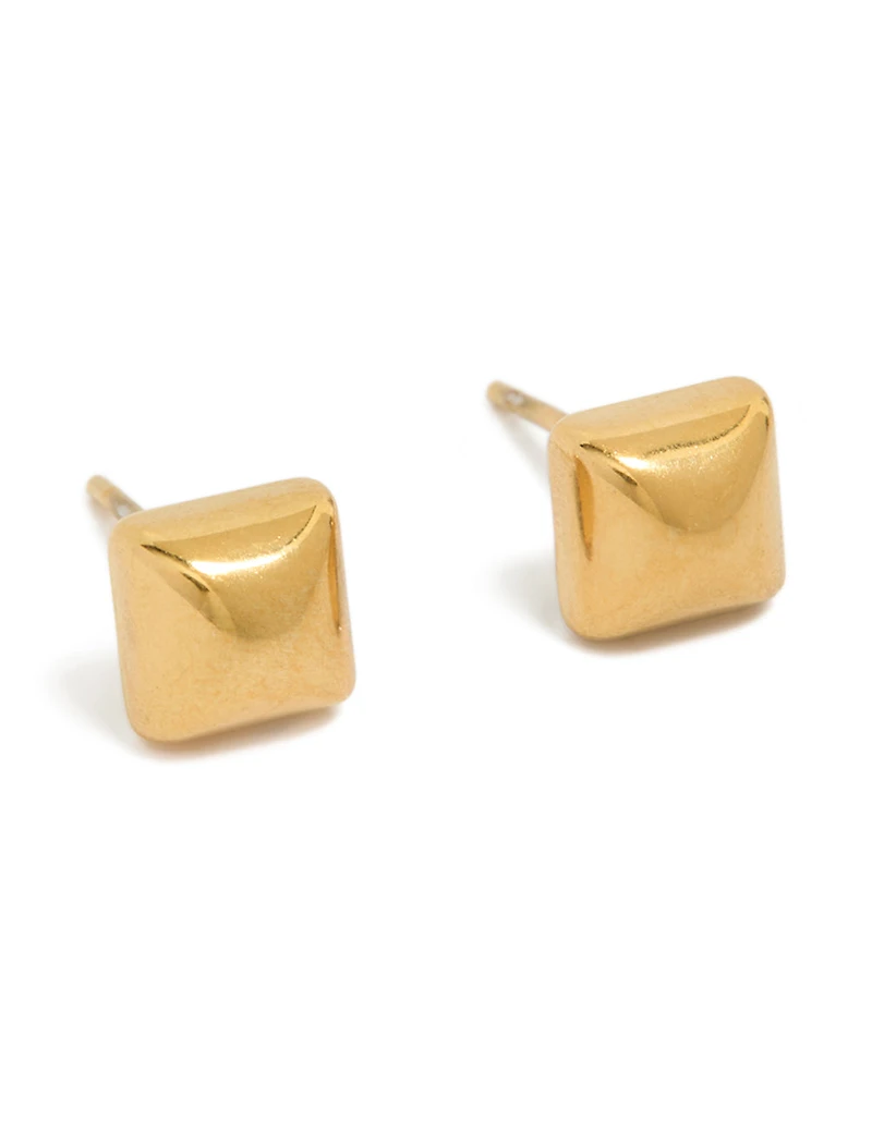 Mens Waterproof Gold Plated Stainless Steel Square Stud Earrings