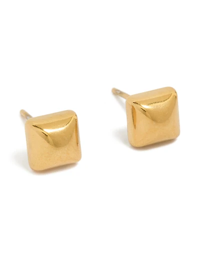 Mens Waterproof Gold Plated Stainless Steel Square Stud Earrings