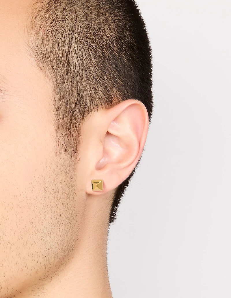 Mens Waterproof Gold Plated Stainless Steel Square Stud Earrings