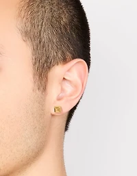 Mens Waterproof Gold Plated Stainless Steel Square Stud Earrings