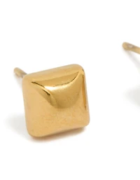 Mens Waterproof Gold Plated Stainless Steel Square Stud Earrings