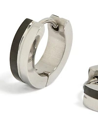 Mens Waterproof Stainless Steel Black Enamel Inlay Huggie Earrings
