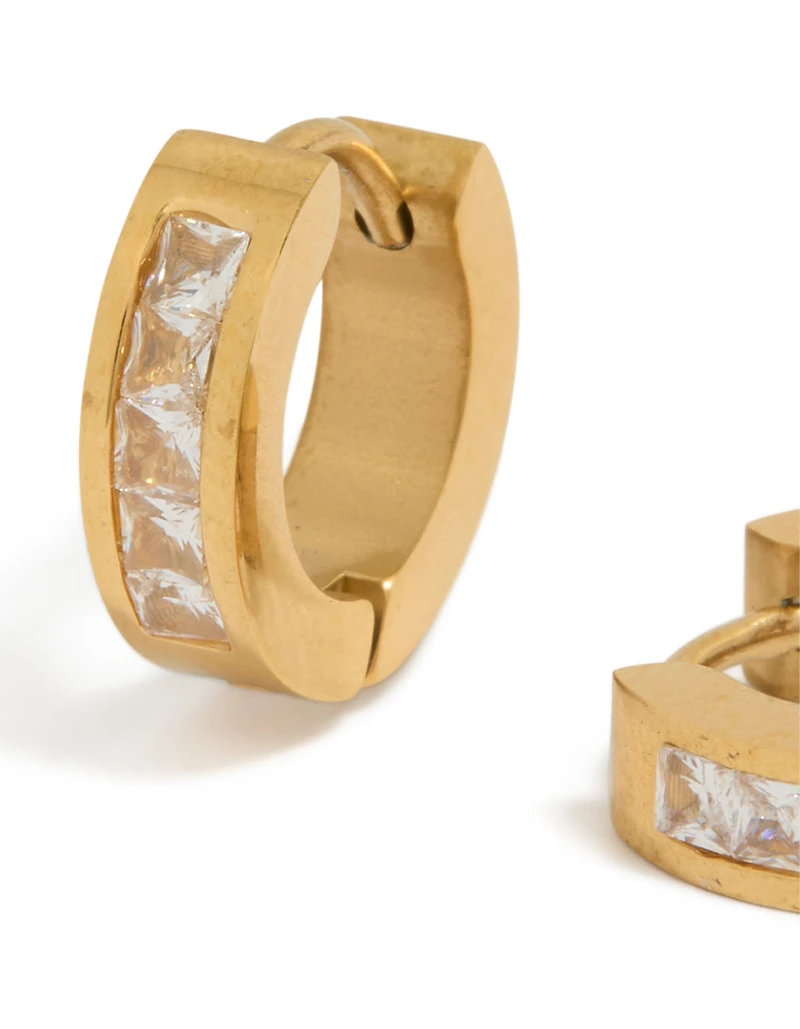 Boucles d'oreilles créoles carrées pour hommes, étanches, en acier inoxydable plaqué or et zircon cubique
