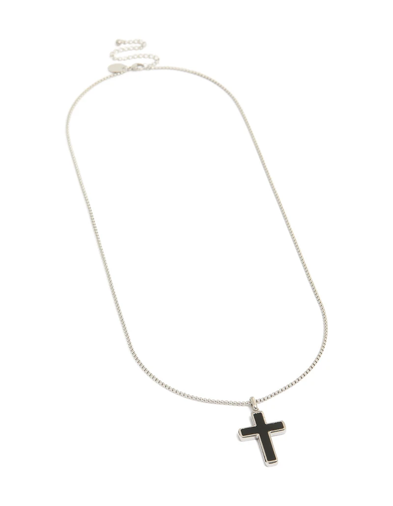 Collier croix pour homme en acier inoxydable étanche et émail noir